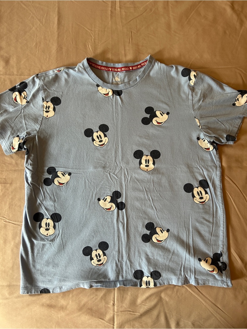Disney Light Blue Allover Mickey Mouse Short Sleeve Tee